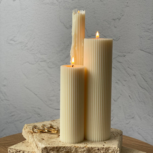 Skye Ribbed Pillar Soy Wax candle set Australia