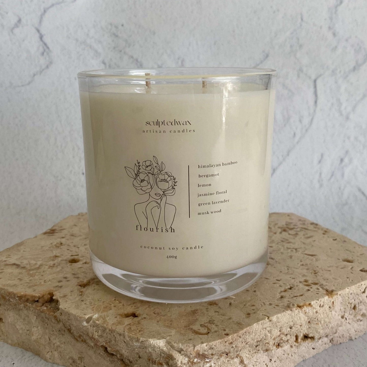 sample sale floral clear scented candle with clear labels